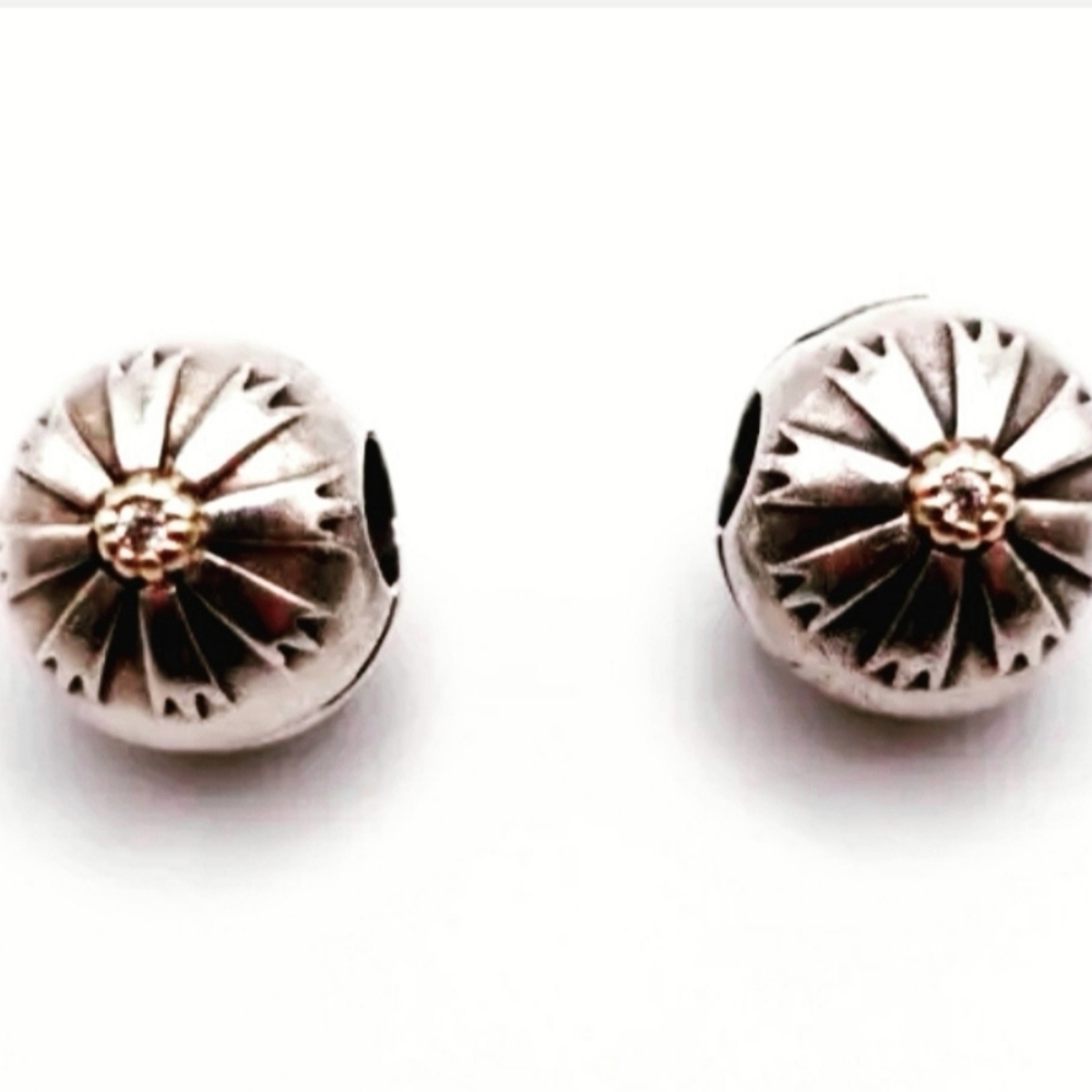 PAIR of Pandora clips 14K accent retired "Flower friendship " - Picture 12 of 16